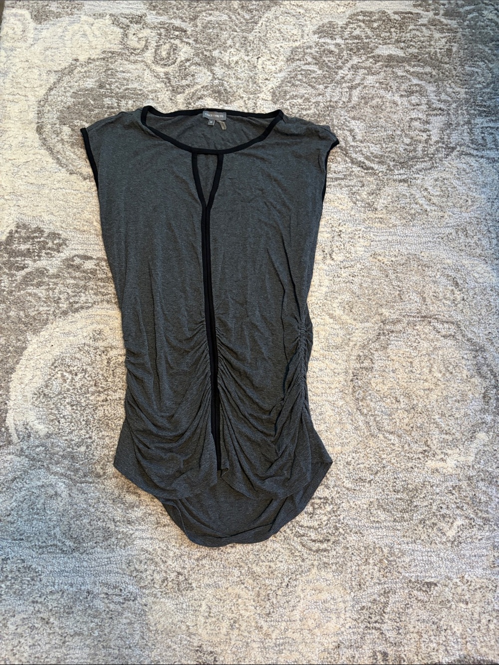 Vince Camuto Charcoal Grey Ruched Tie-Front Tunic